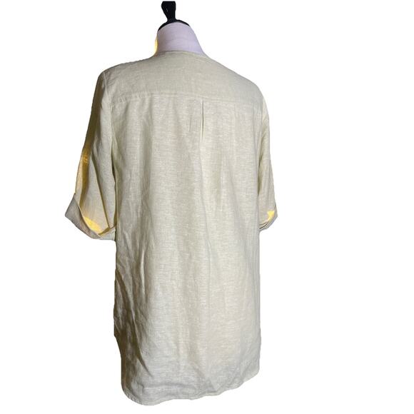 Anne Klein Women's Tunic Blouse Green Linen w/ Gold Button Zipper Accent Small - Picture 4 of 4